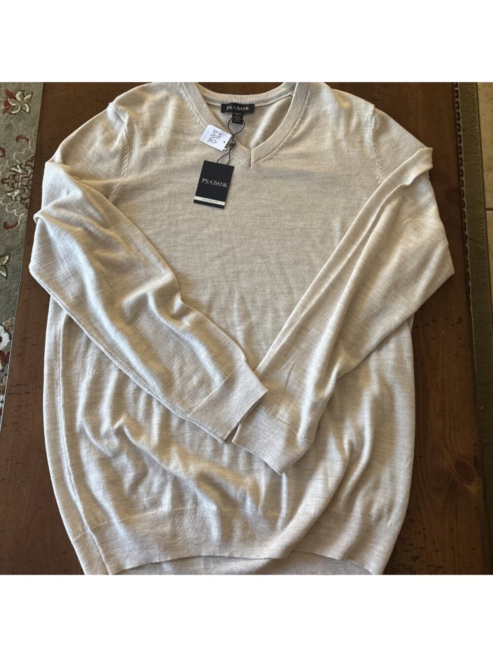 Jos A Bank Beige Tailored Fit V-neck Merino Wool Sweater Size 2XL NWT